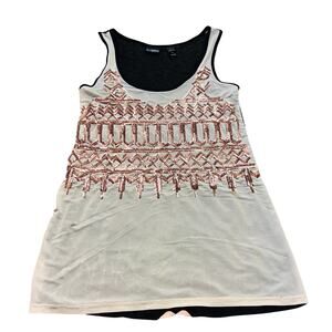 Vintage Y2K Mcbling Sequin Embellished Daytrip Cream Sheer Black Tank Top M